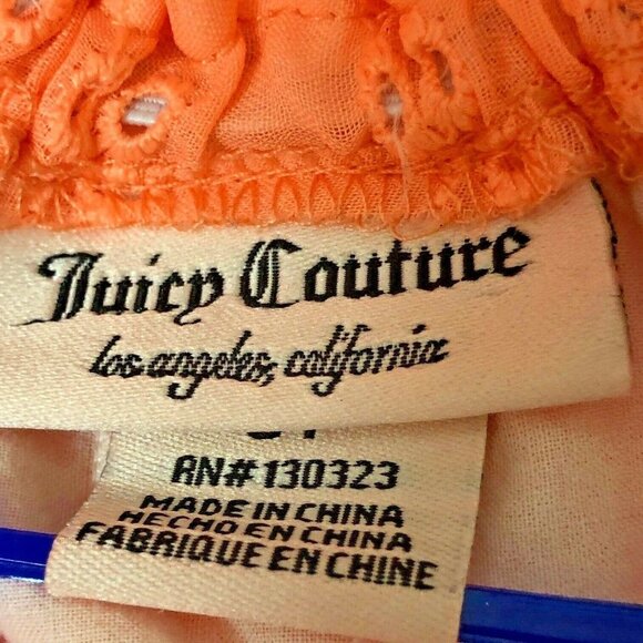 Juicy Couture Little Girls Eyelet Dress 3T Lined Peach‎ Papaya Coral Logo Ruffle - Picture 6 of 7